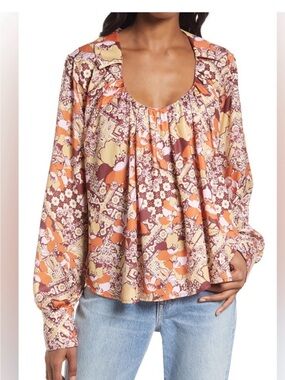 Free People Floral Patchwork Boho Dress in Orange, Pink & Brown NWT